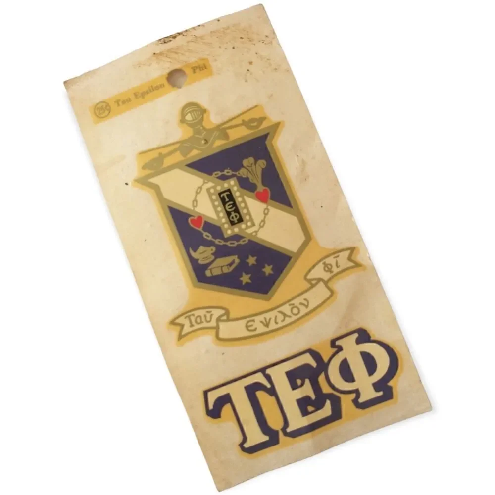 Vintage 70s Tau Epsilon Phi Decal‎ TEP Fraternity Crest Water Slide Greek NOS